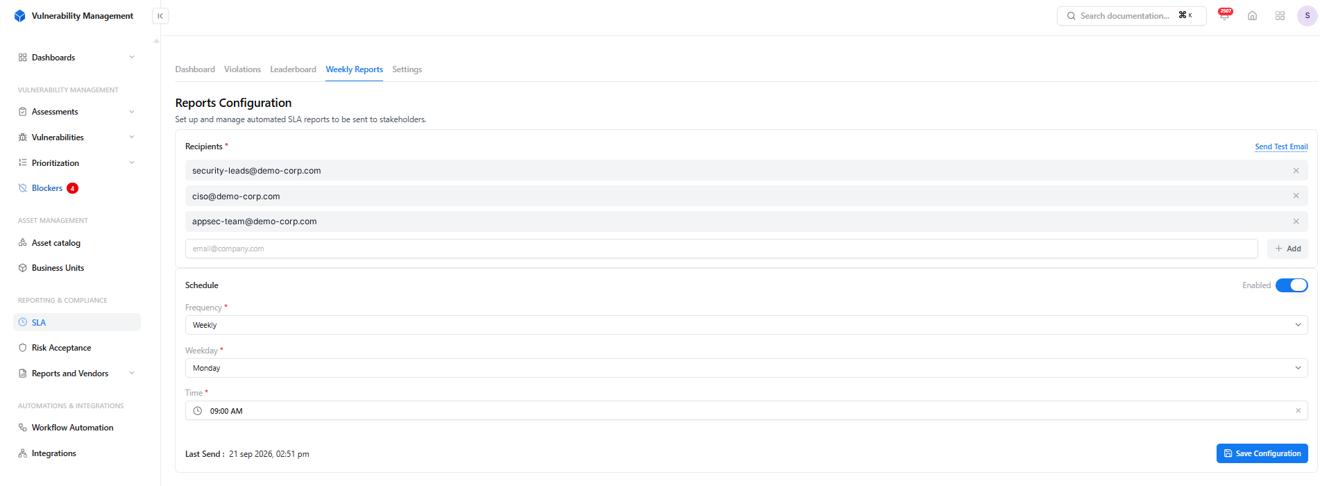 SLA weekly reports in Snapsec VM